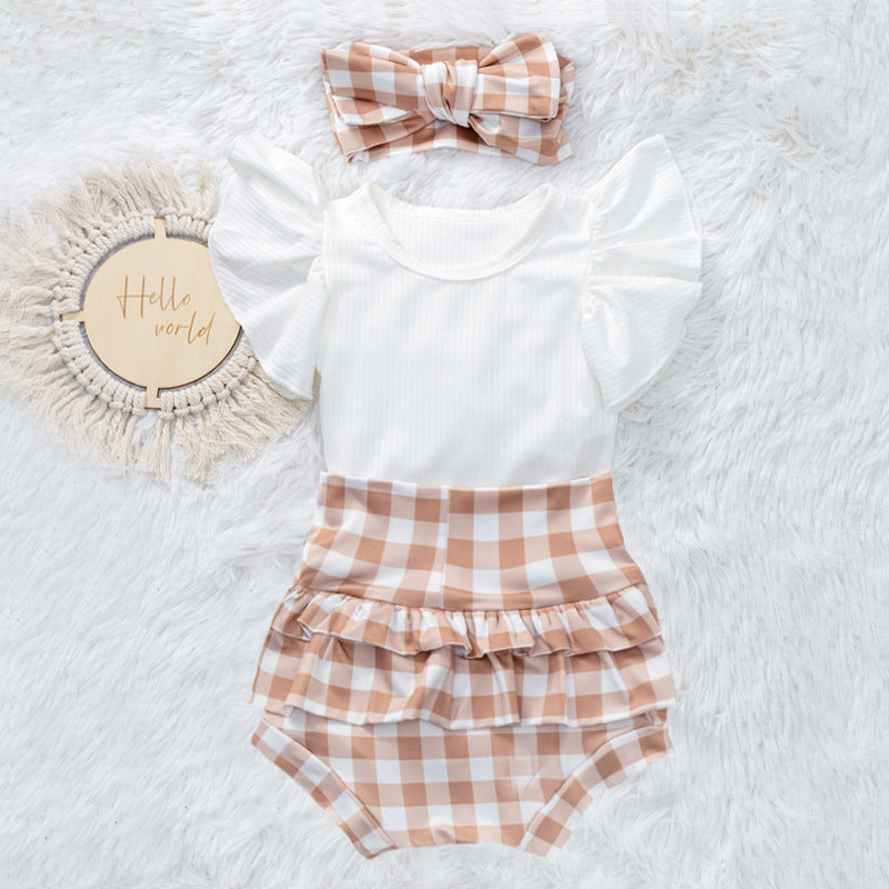 Set 3 Pezzi Bimba  Body Volant + Culotte Vichy + Fascia Fiocco