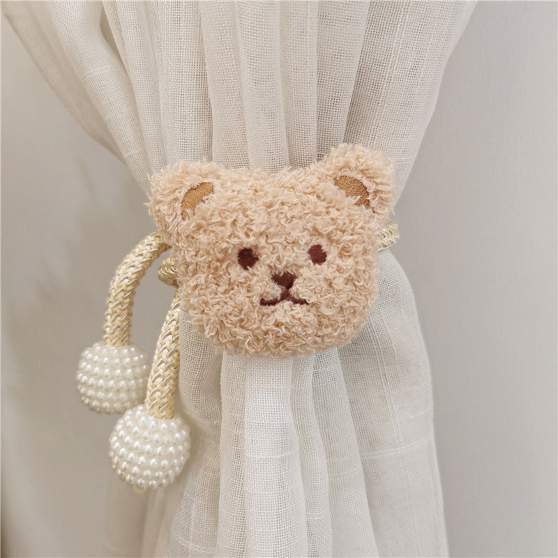 Ferma Tende Orsetto in Peluche con Cordoncino e Perle Decorative