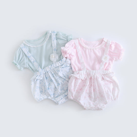 Pagliaccetto  Elegante Neonata con Bretelle e Gonnellina – Rosa o Azzurro
