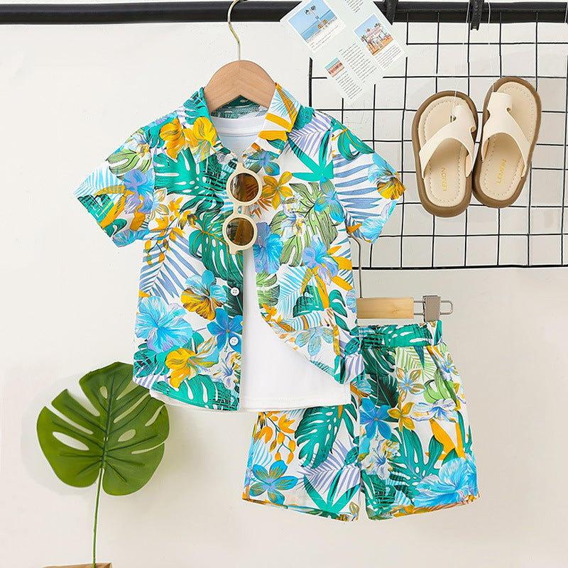 Completo Estivo Bambino 2 Pezzi – Camicia Tropicale + Shorts Coordinati