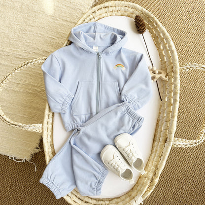 Tuta Baby Beige “Arcobaleno” con Felpa Zip e Pantalone