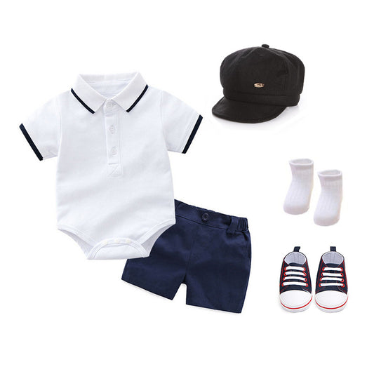 Completo Estivo Bimbo   5 Pezzi Bianco & Blu Navy