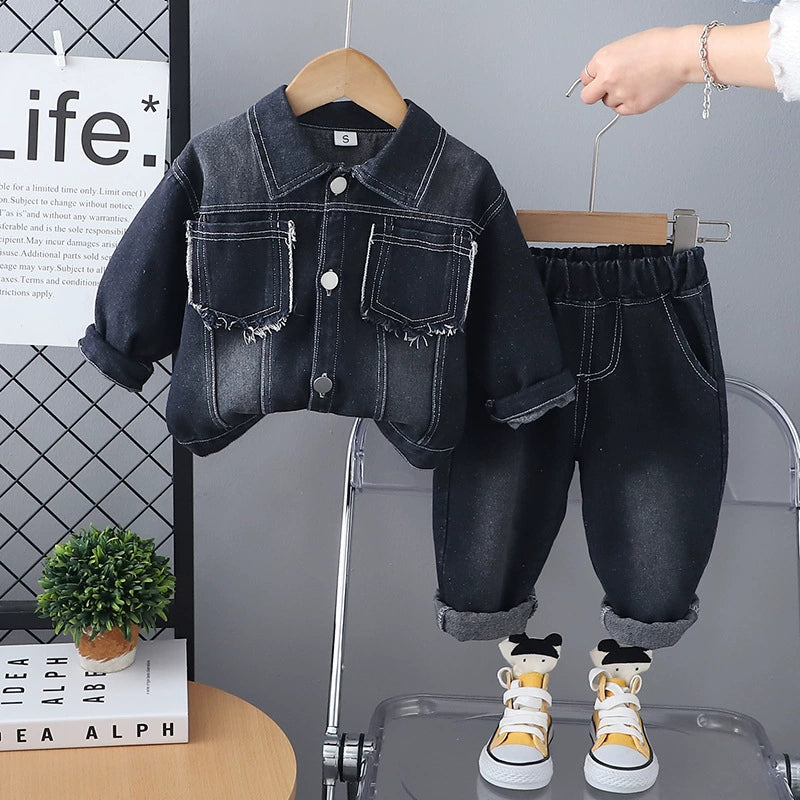 Completo 2 pezzi Denim Bimbo con Giubbino Sfrangiato – Autunno/Inverno