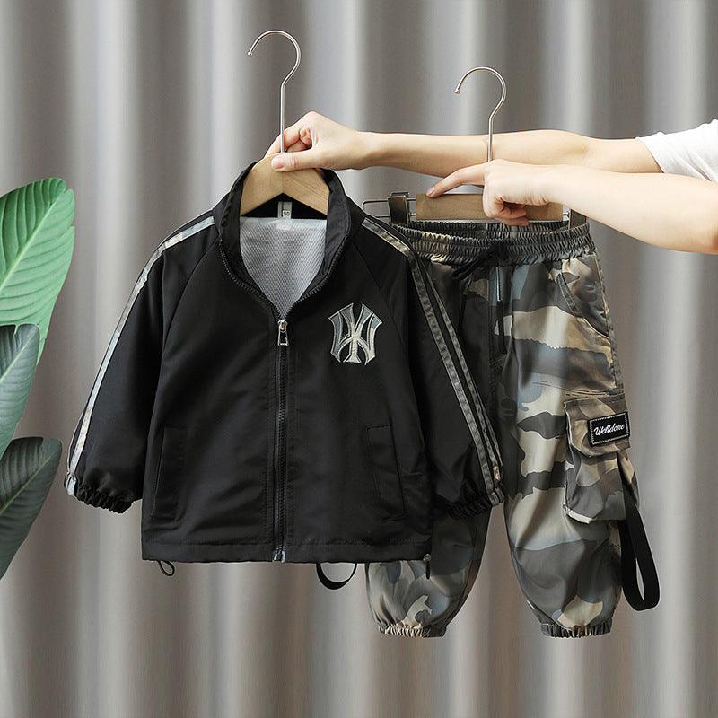 Completo sportivo bambino giacca e pantalone mimetico