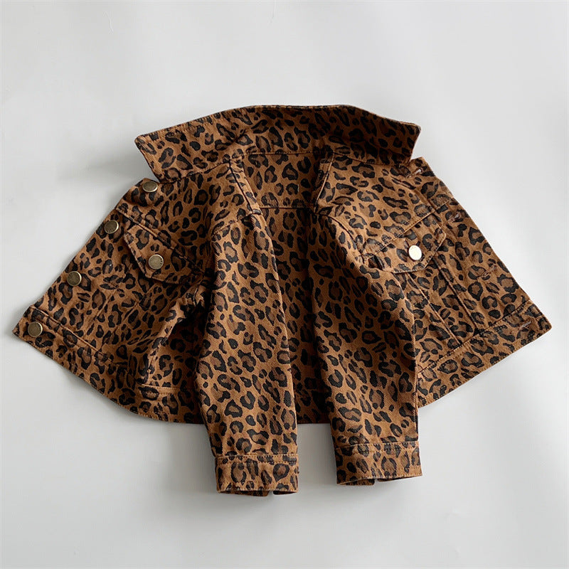 Giacca Bambina in Denim  Stampa Animalier Leopardata