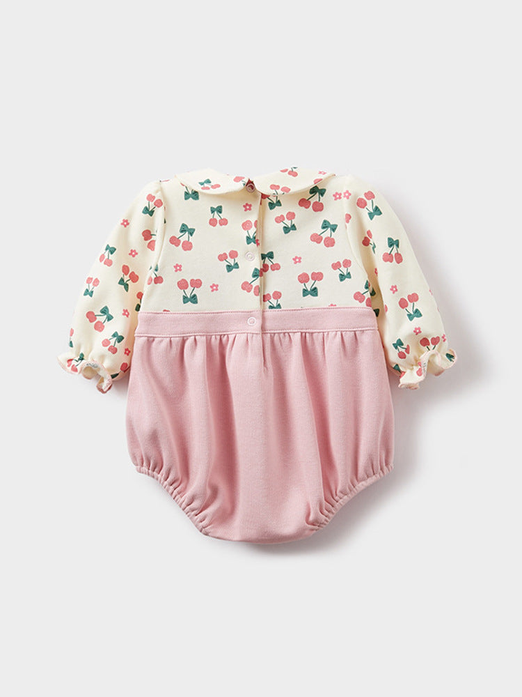 Completo Neonata Pagliaccetto Rosa con Camicetta Ciliegie e Fascia