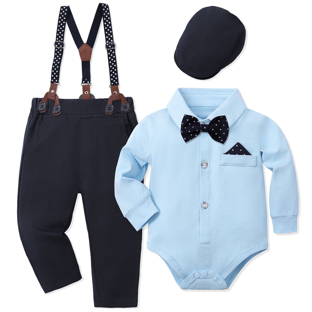 Elegante Completo per Bambino con Papillon e Bretelle  blu