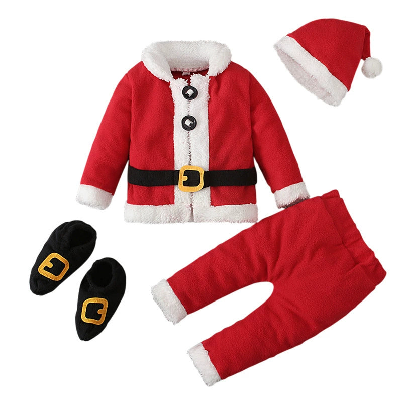 Completo Natalizio Neonato 4 Pezzi – Outfit Babbo Natale in Pile Morbido