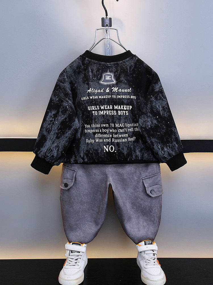 Set Bambino 2 Pezzi – Felpa a Effetto Marmorizzato con Pantaloni Cargo