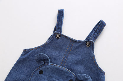 Completo Bambino 2 Pezzi - Salopette in Denim con Orsetto e Maglia a Righe