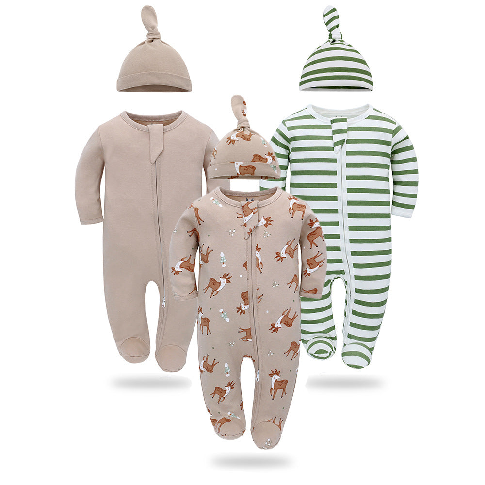 Set 3 Tutine bimbo con Cappellini   Bambi, Naturali & Righe Verdi