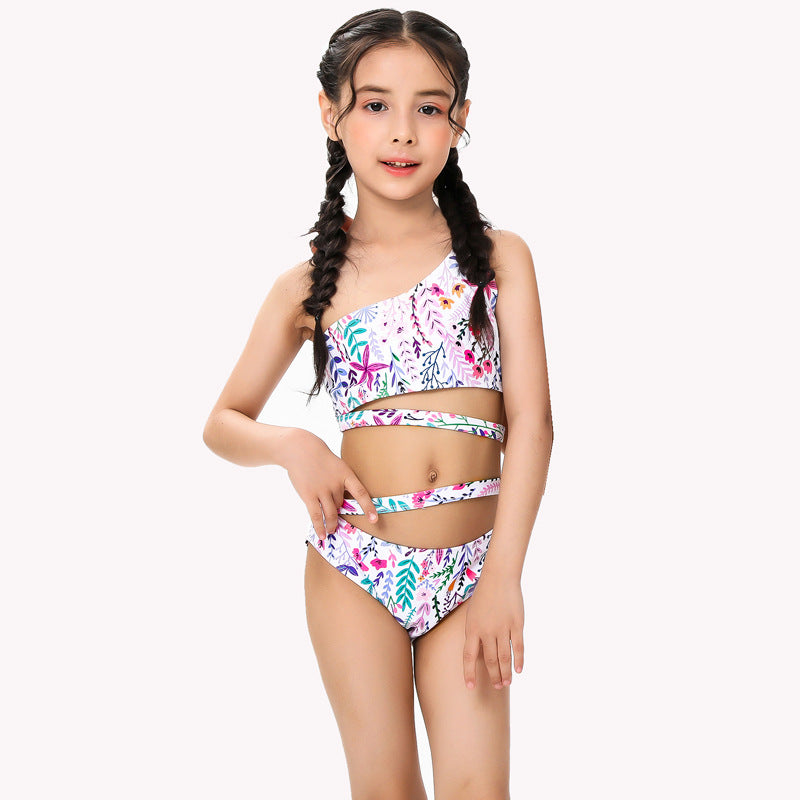 Bikini bambina monospalla fantasia tropicale