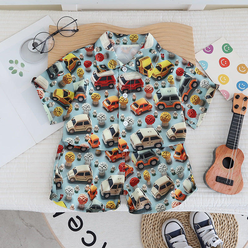Completo Estivo Bambino con Stampe Auto e Popcorn