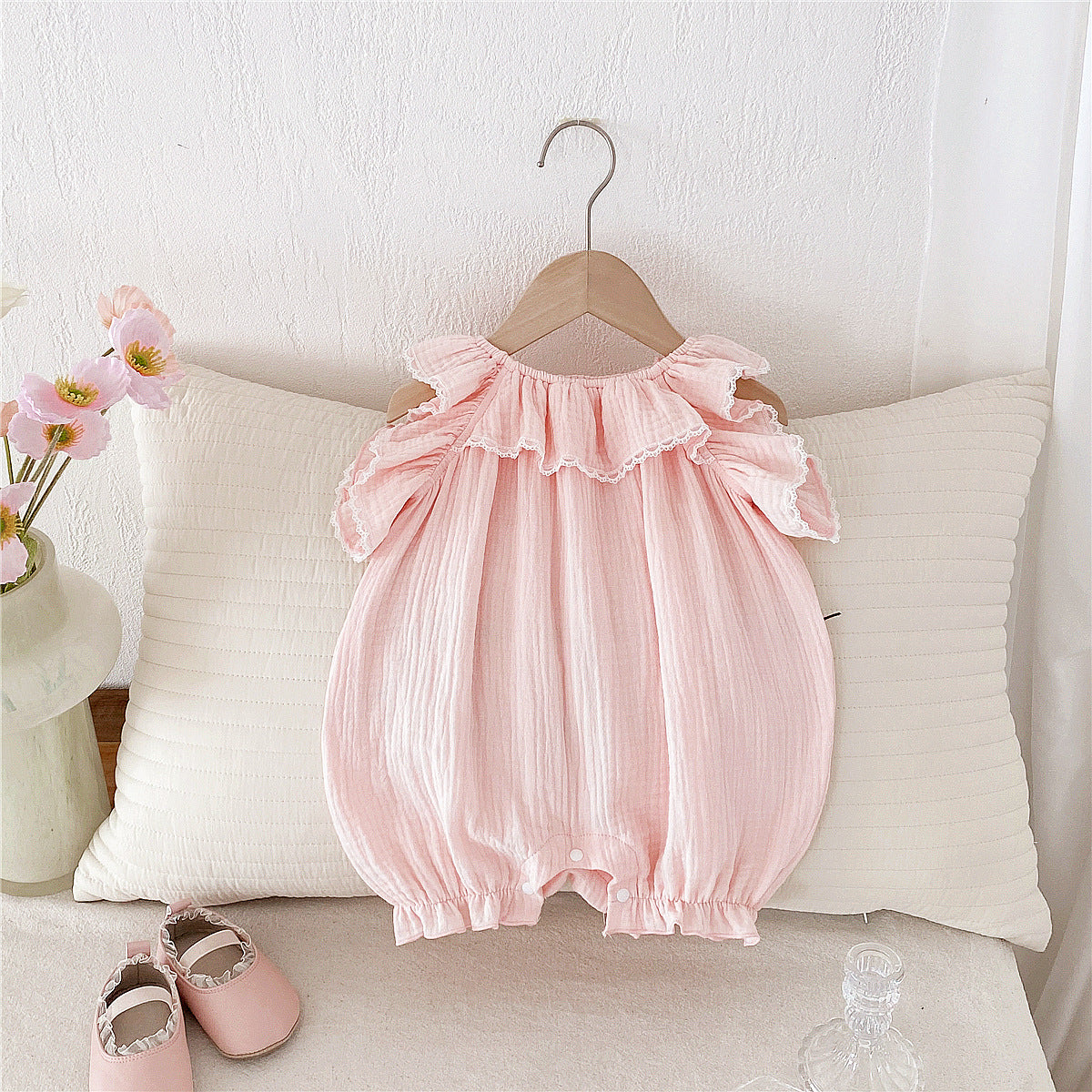 Pagliaccetto Estivo in Cotone Rosa con Volant