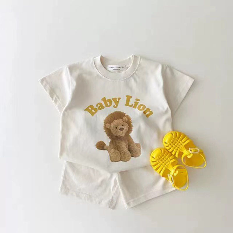Completo Estivo Bambino “Baby Lion”  T-Shirt + Shorts Bianco leone