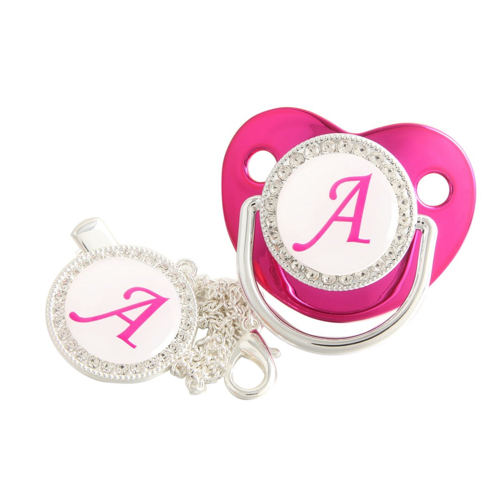 Set Ciuccio Luxury Fucsia e argento con Clip – Personalizzato con Iniziale (6-12 mesi)