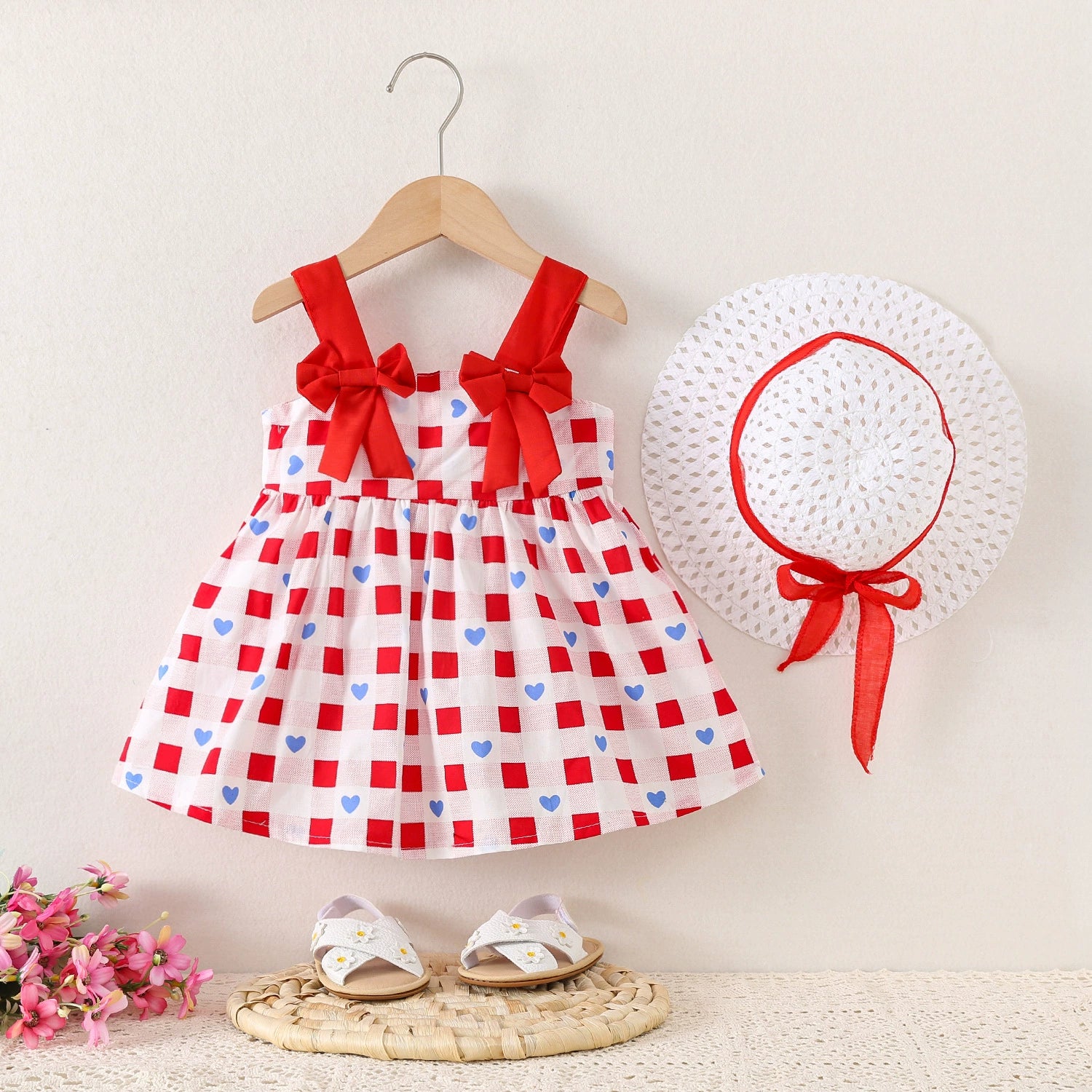 Abitino Estivo a quadretti per  Bimba con Cappello