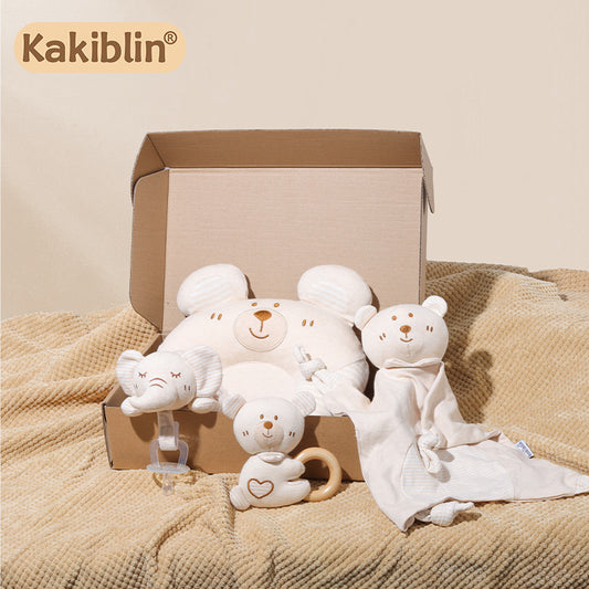 Set Regalo Neonato/a Neutro  in Cotone – Cuscino Orsetto, Peluche e Accessori Coccola
