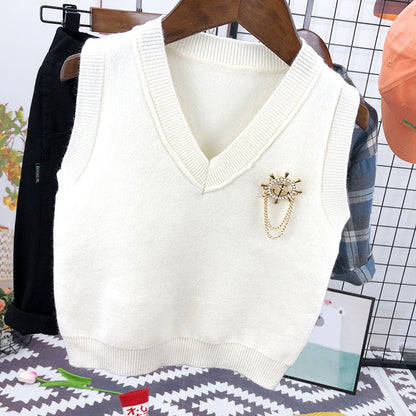 Completo Elegante Bimbo 3 Pezzi – Camicia a Quadri, Gilet Bianco e Pantaloni Neri