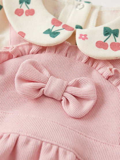 Completo Neonata Pagliaccetto Rosa con Camicetta Ciliegie e Fascia