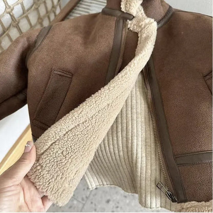 Giubbotto aviatore in pelle scamosciata con interno peluche – Bambino