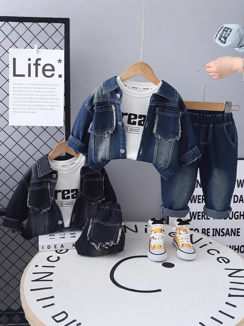 Completo Bambino in Denim con T-shirt Stampata