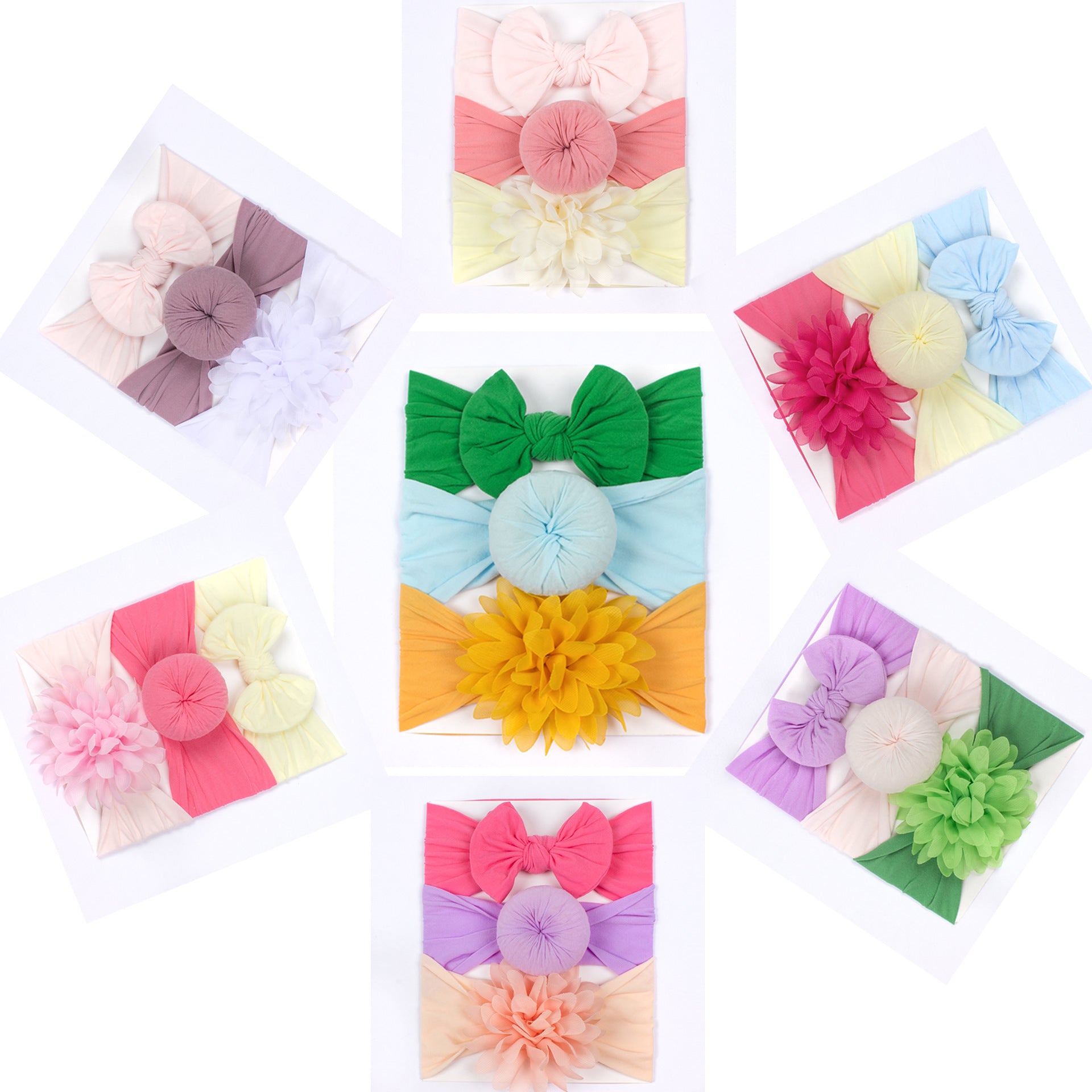 Set di Fasce e Cappellini per Neonati con Fiocco e Fiore