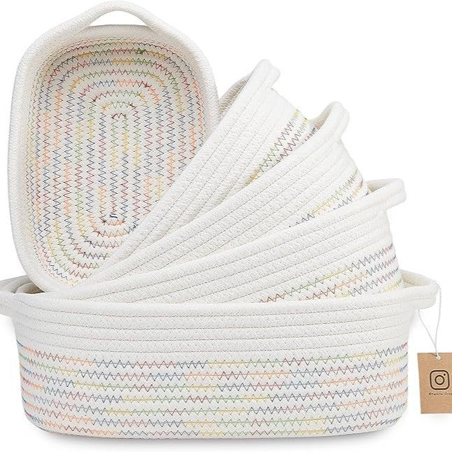 Set 5 Cestini Portaoggetti in Cotone Intrecciato – Organizer Multiuso per Cameretta, Bagno e Casa