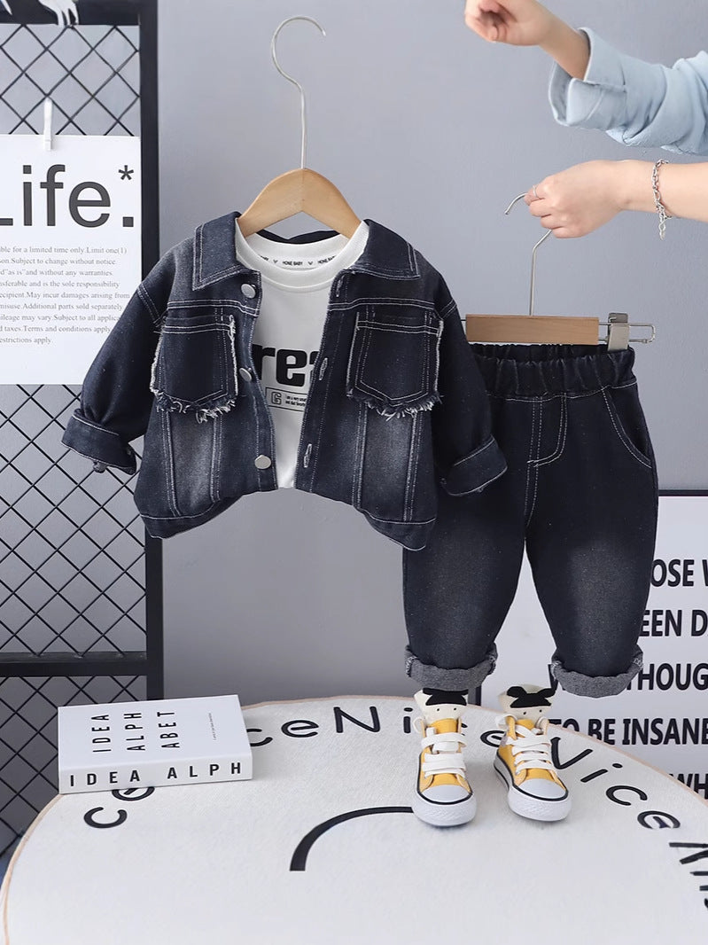 Completo Bambino in Denim con T-shirt Stampata