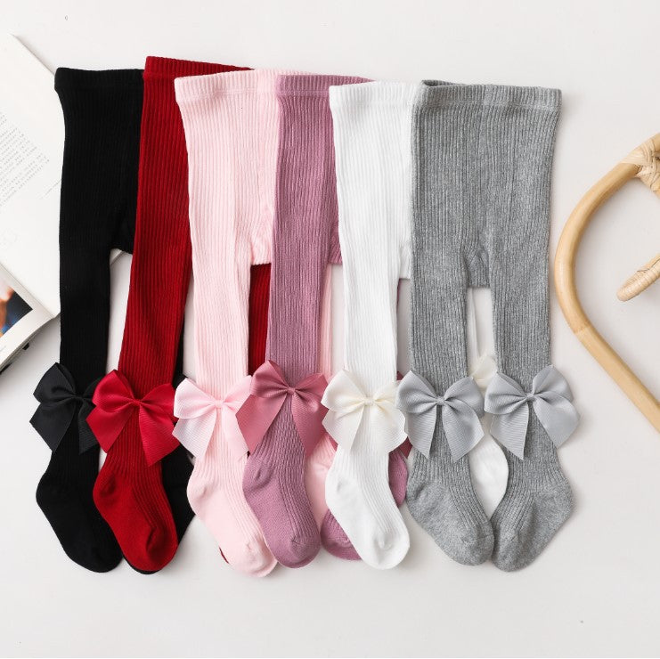 Collant Eleganti per Bambina con Fiocco in Raso  vari colori caldo cotone