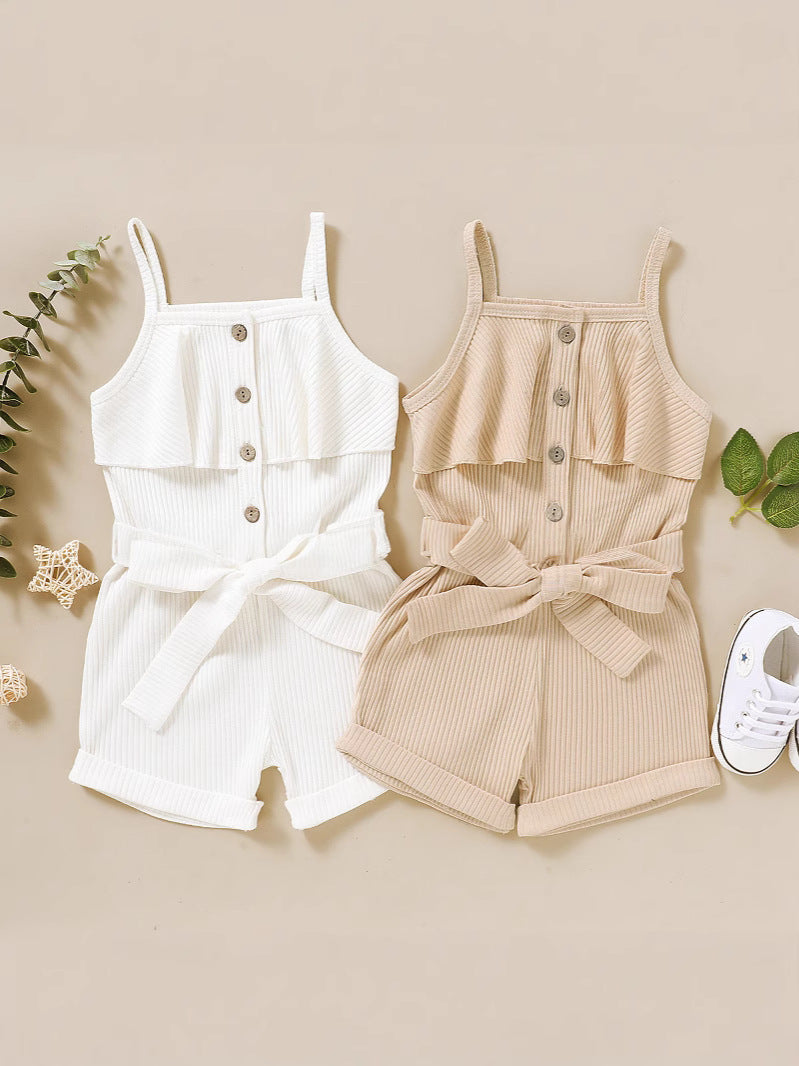 Tutina Bimba  Estiva  Senza Maniche con Fiocco e Bottoni