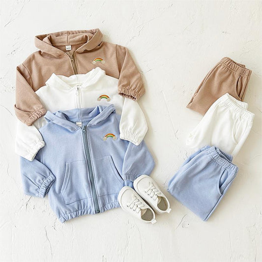 Tuta Baby Beige “Arcobaleno” con Felpa Zip e Pantalone