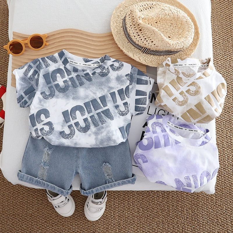 Completo Estivo Bimbo  T-shirt "JOIN US" e Shorts in Denim