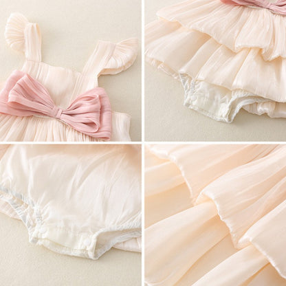 Vestito Elegante Neonata con Volant e Maxi Fiocco – Rosa Cipria