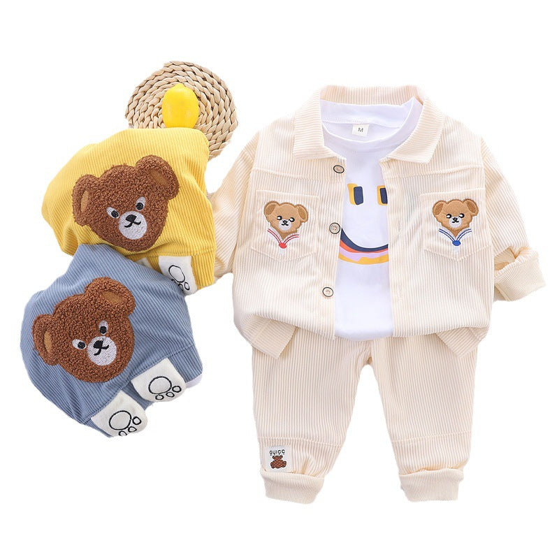 Completo bambino in velluto a coste con giacca, pantaloni e t-shirt - Orsetto Smile