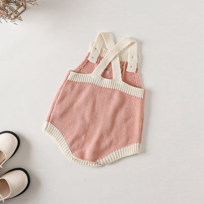 Completo bimba  in Maglia con Cardigan e Salopette - Rosa