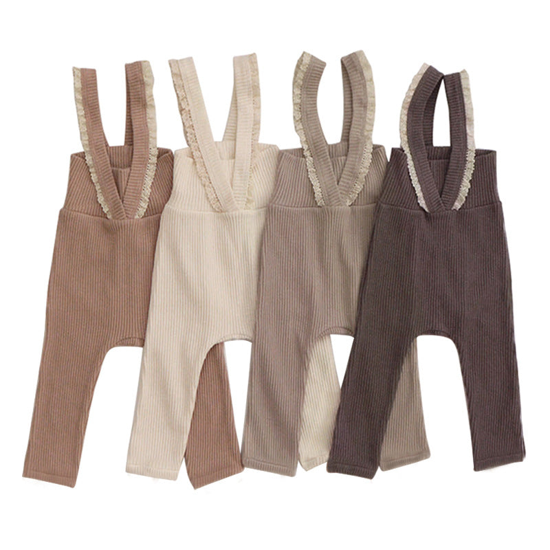 Salopette Neonato a Costine con Bretelle Volant