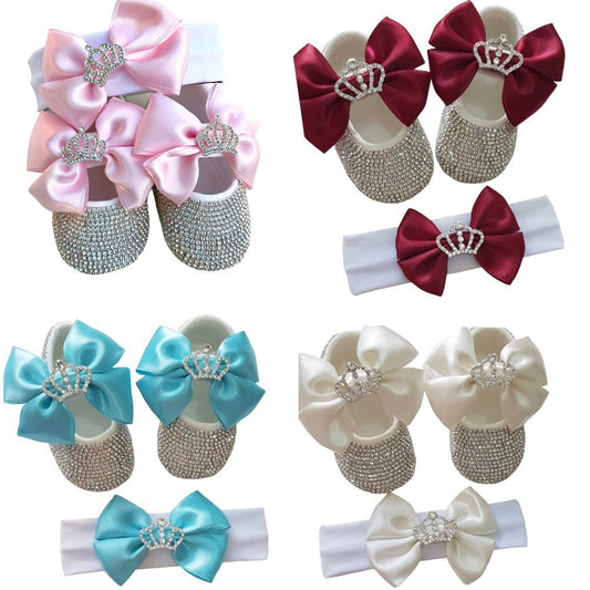 Set Scarpine e Fascia Neonata   Eleganza con Strass e Fiocco