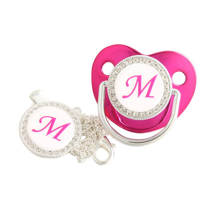 Set Ciuccio Luxury Fucsia e argento con Clip – Personalizzato con Iniziale (6-12 mesi)