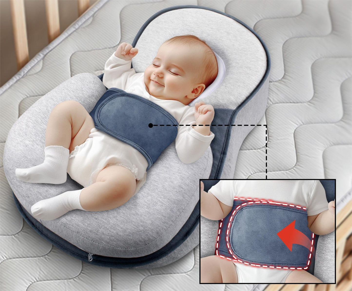 Cuscino Antireflusso 2in1 Neonato con Inclinazione 15° e Supporto Ergonomico