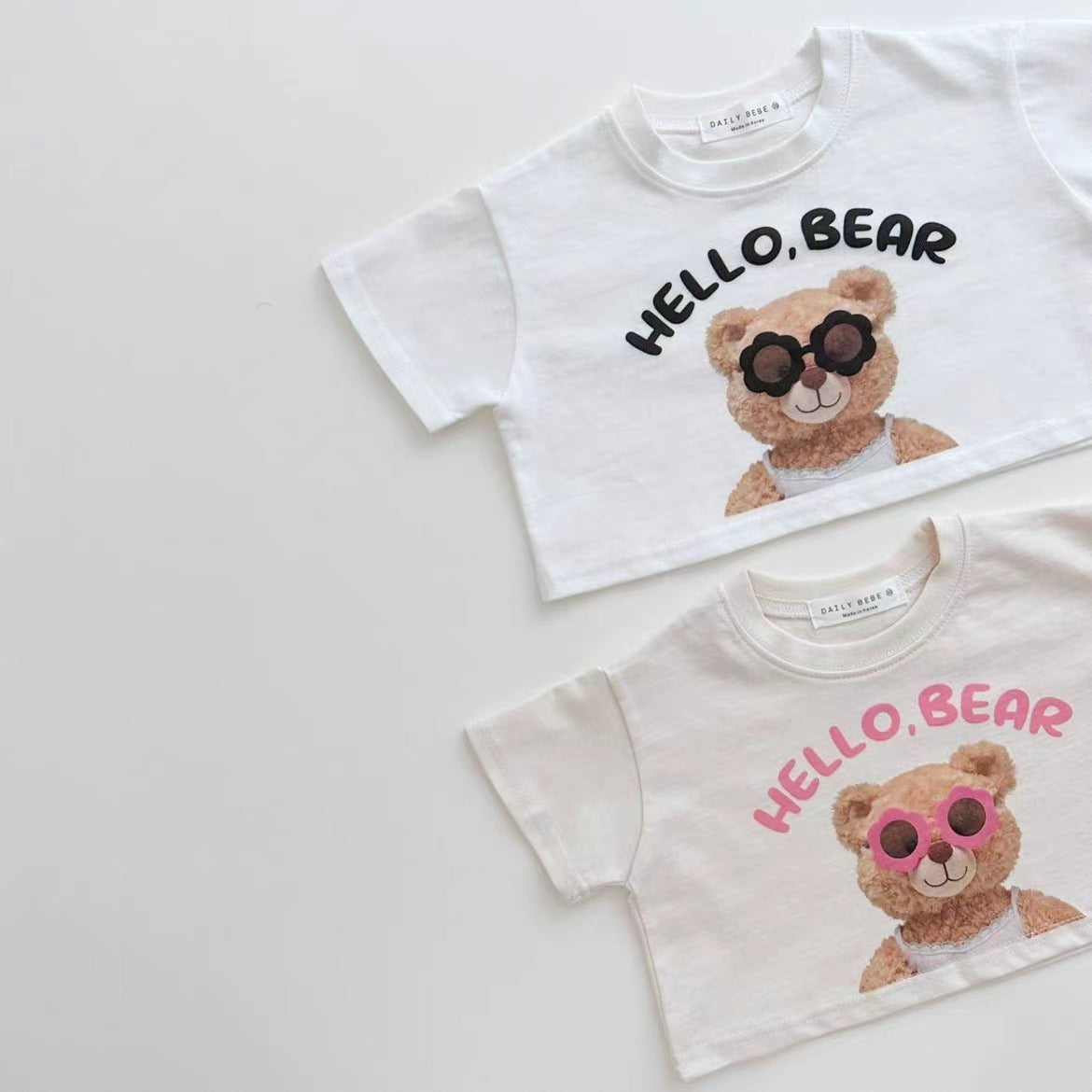 T-Shirt  Bambina “HELLO BEAR”  Orsetto con Occhiali