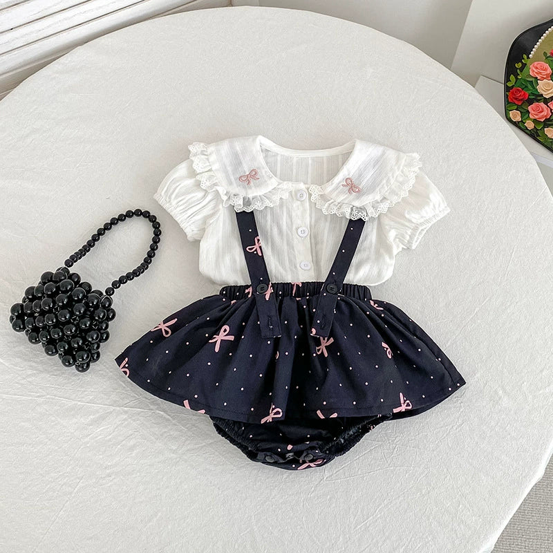 Pagliaccetto manica corta Completo Elegante Bambina con fiocchetti estivo