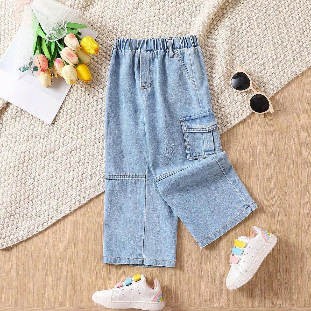 Jeans Cargo Bambina in Denim Leggero