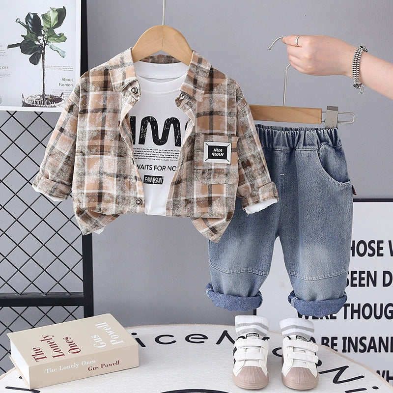 Completo bimbo 3pz camicia quadri blu e jeans – Autunno/Inverno