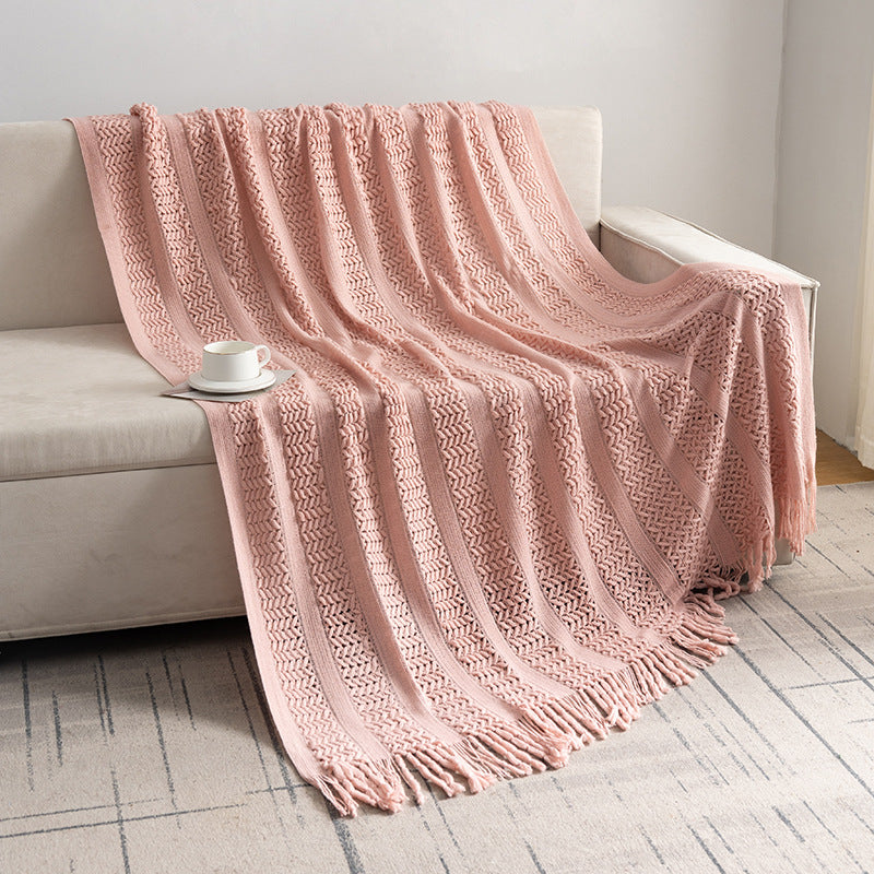 Plaid intrecciato con frange 127x180 cm – Coperta decorativa in maglia