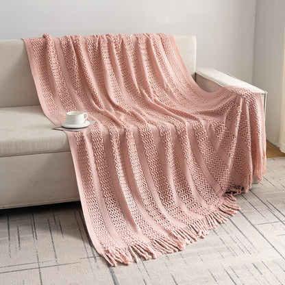 Plaid intrecciato con frange 127x180 cm – Coperta decorativa in maglia