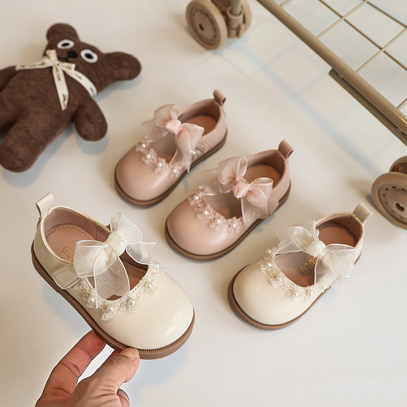 Scarpine Eleganti Bambina con Fiocco e Dettagli di Perle