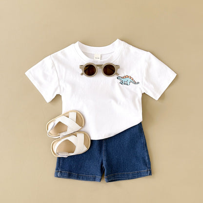Completo Estivo Bambino   T-Shirt Dinosauro + Shorts in Jeans