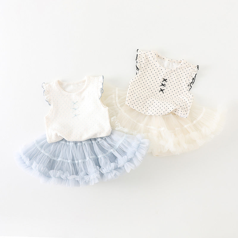 Completo Bimba  Estivo con Gonna in Tulle e Top Ricamato