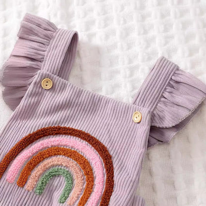Completo Neonata in Velluto a Coste con Arcobaleno – Body con Volant + Fascia